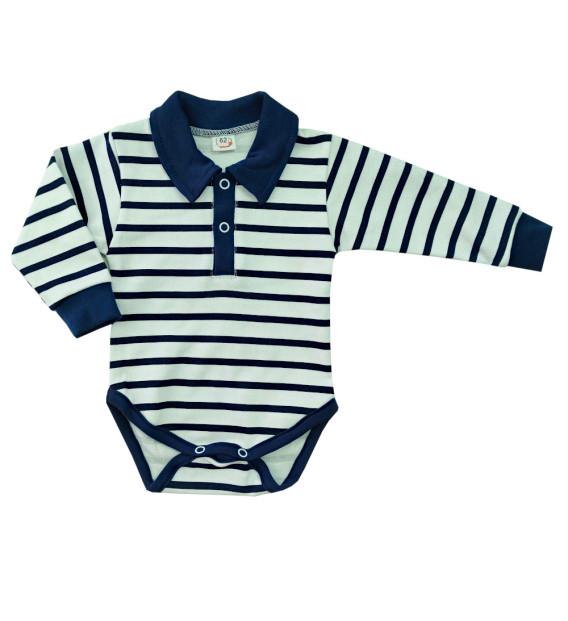 Body z długim rękawem z kołnierzykiem Polo Paski 62-86 cm