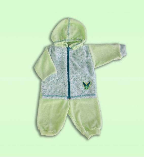 Dres niemowlęcy polarowy kapturem zielony + boucle  74 - 86