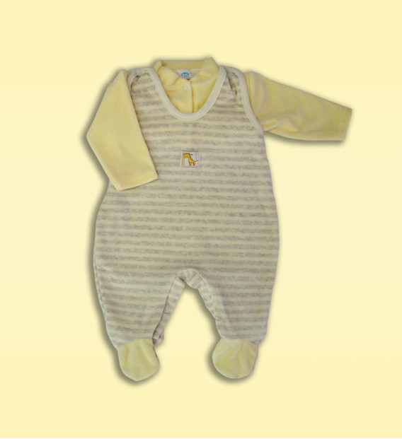 Komplet śpioch + kaftan welurowy  w kremowe paski