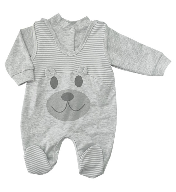 Komplet śpioch + kaftan bawełniany Miś 3D Szary