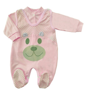 Komplet śpioch + kaftan bawełniany Miś 3D Róż
