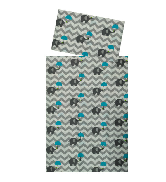 Komplet pościelowy Słoń z parasolem Turkus 120/80 cm